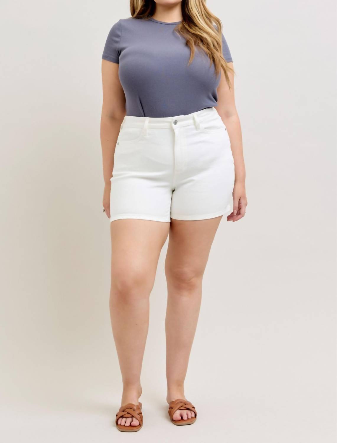 Judy Blue High Waist Slim Denim Short in white - women's shorts - view 5