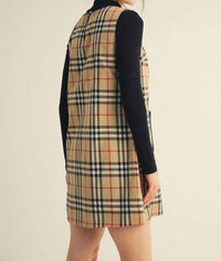 Jodifl Plaid Pocket Sleeveless Dress in black khaki red plaid - women's dress - detail view