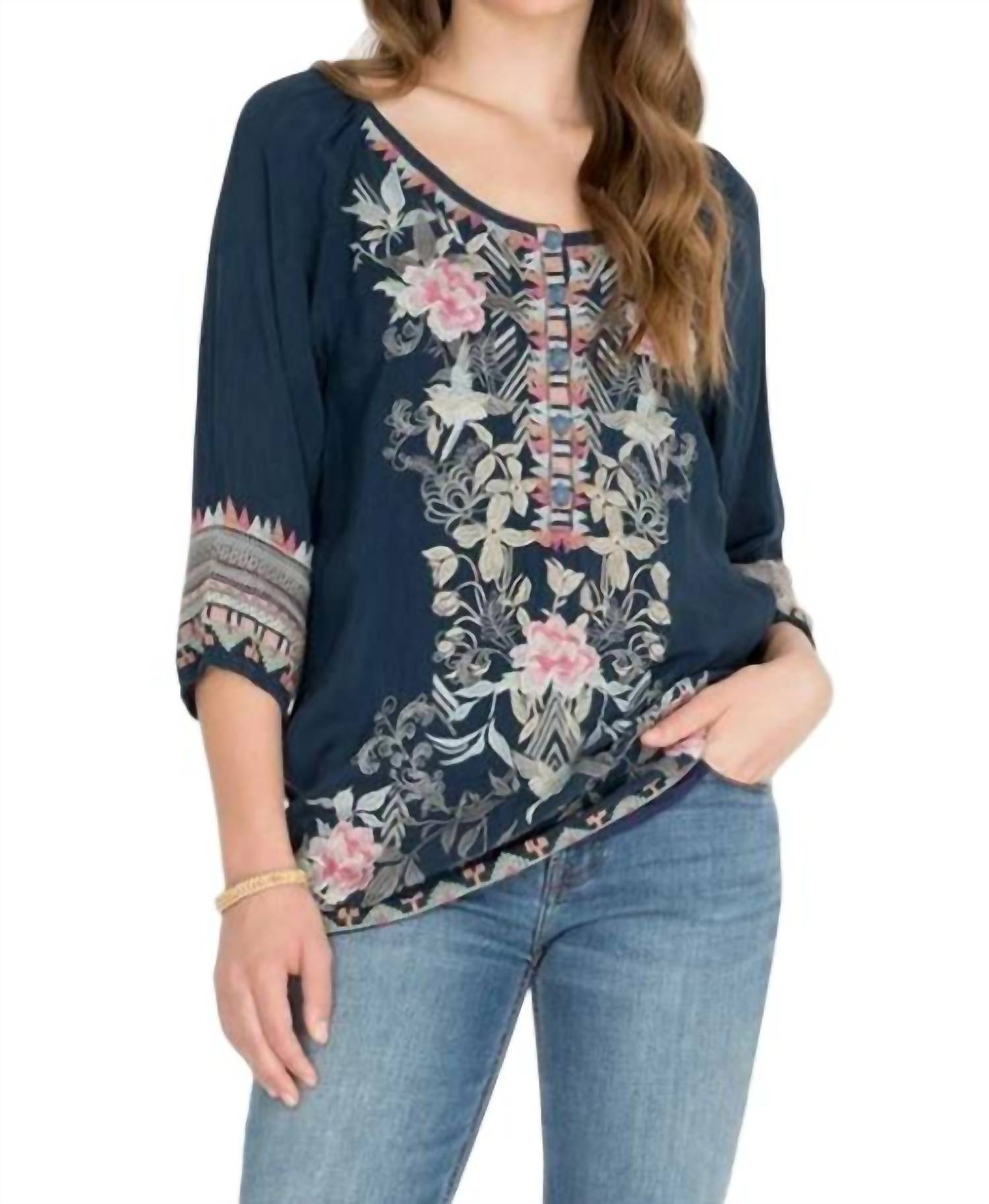 Johnny Was - Tamaya Embroidered Scoop-neck Blouse