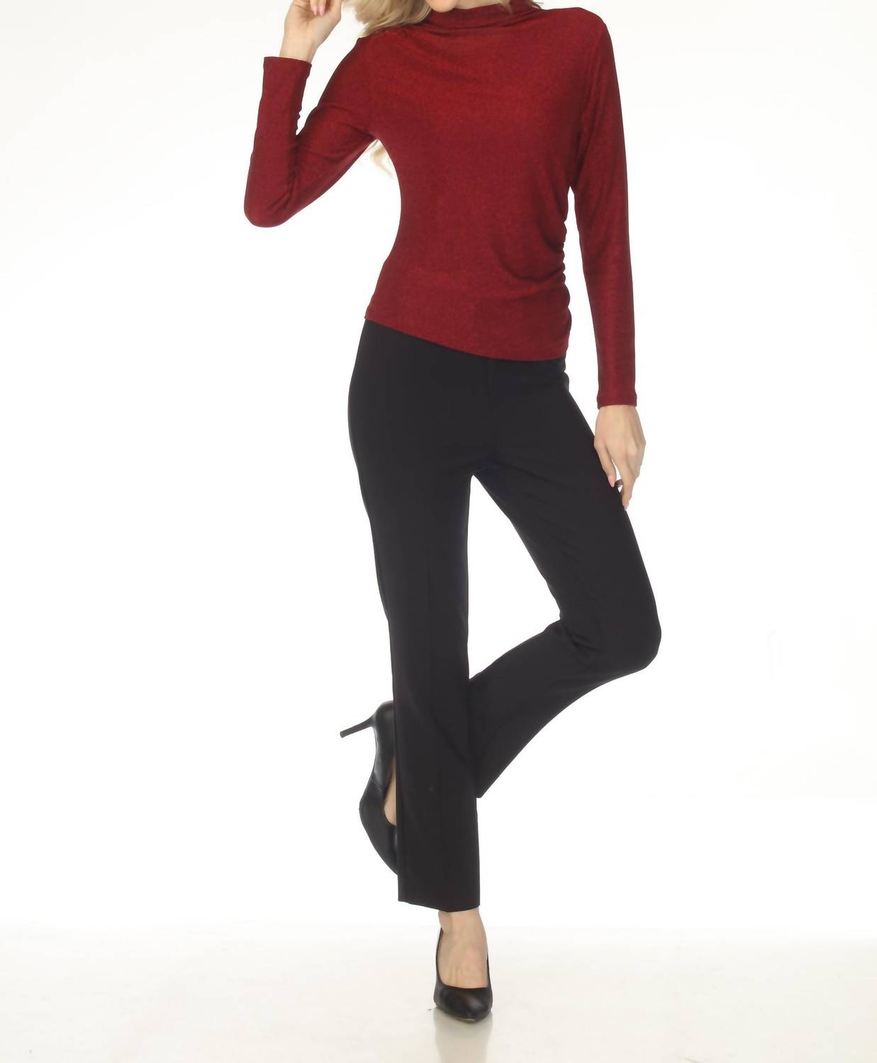 Joseph Ribkoff - Shimmery Mock Neck Ruched Top
