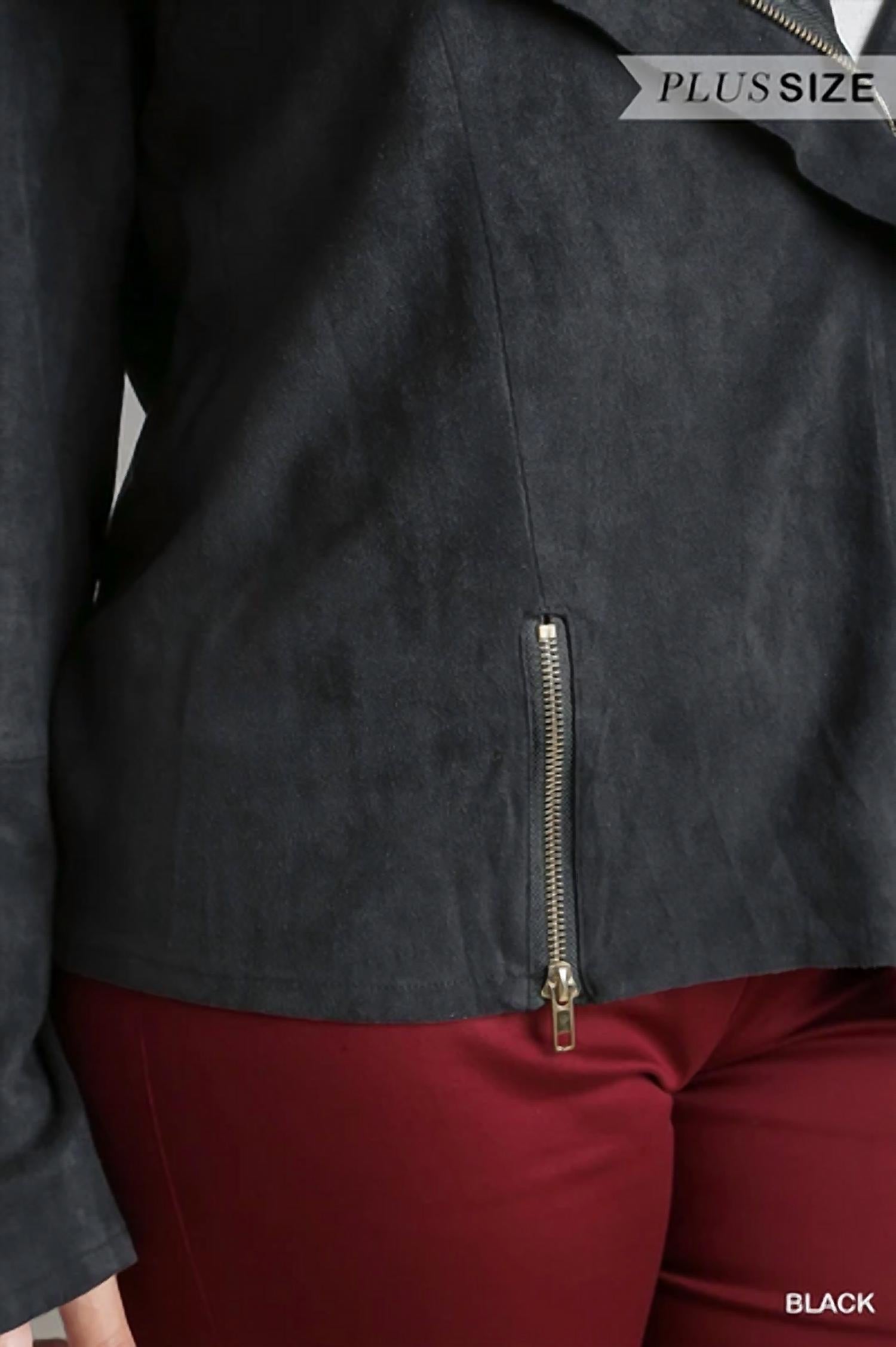Umgee - Plus Size Suede Moto Jacket