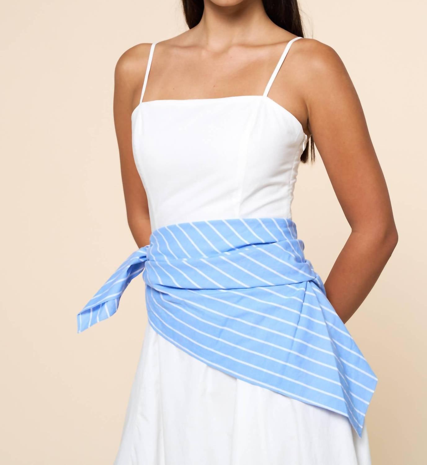 Lalavon - Stripe Waist Bandana Sleeveless Tie Maxi Dress