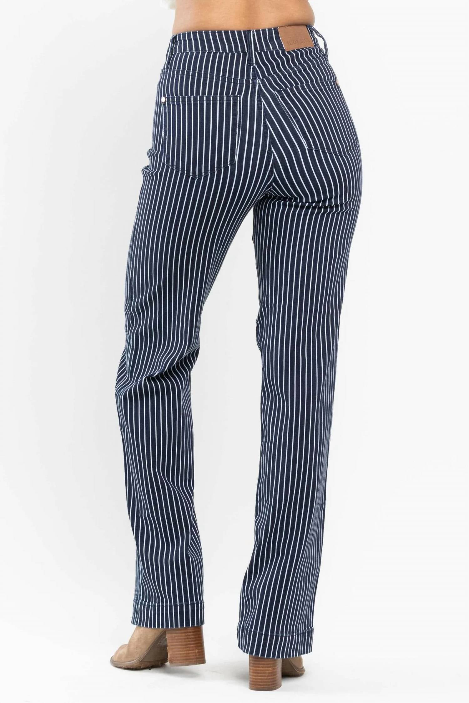 Judy Blue - High Waist Tummy Control Striped Straight Jeans