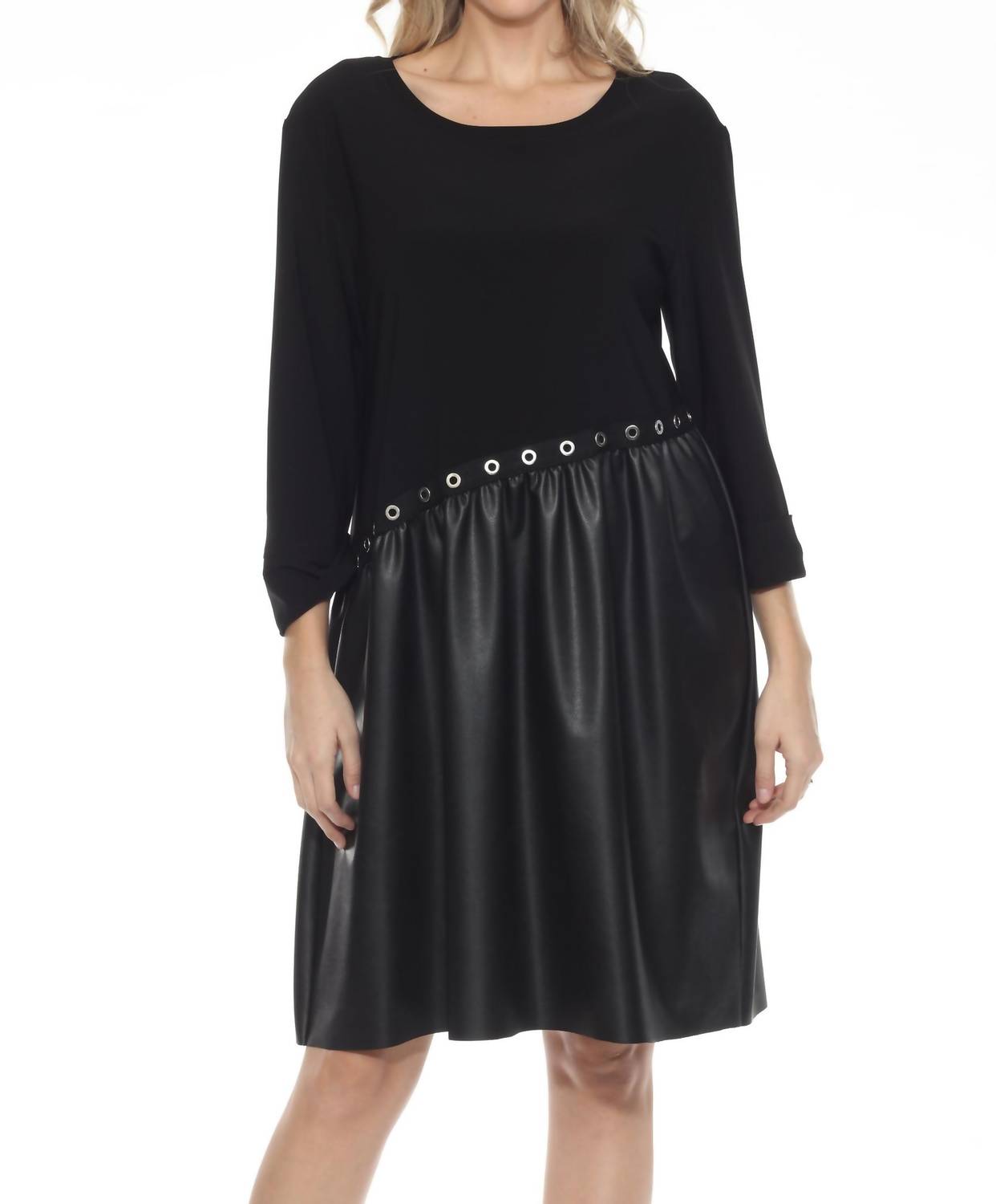 Joseph Ribkoff - Women's Grommet Accent Faux Leather Shift Dress