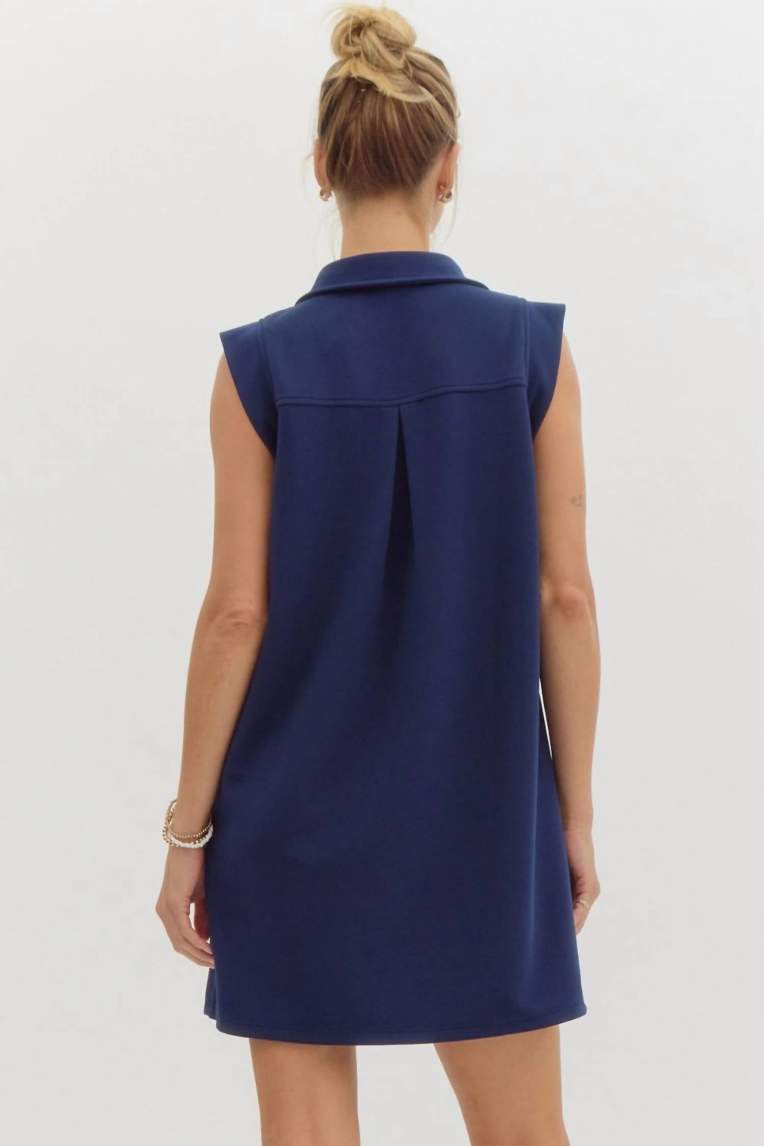 Entro - Textured Solid V Neck Dress
