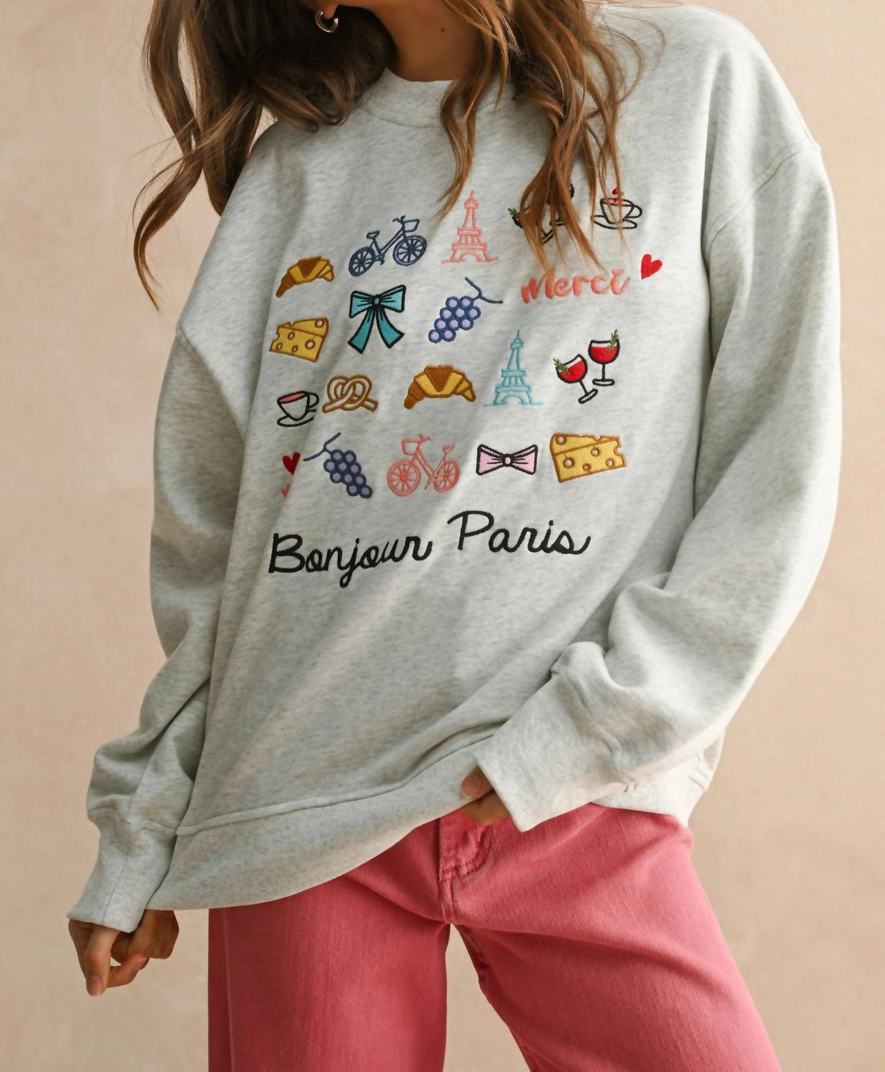Miou Muse - Bonjour Embroidered Sweatshirt