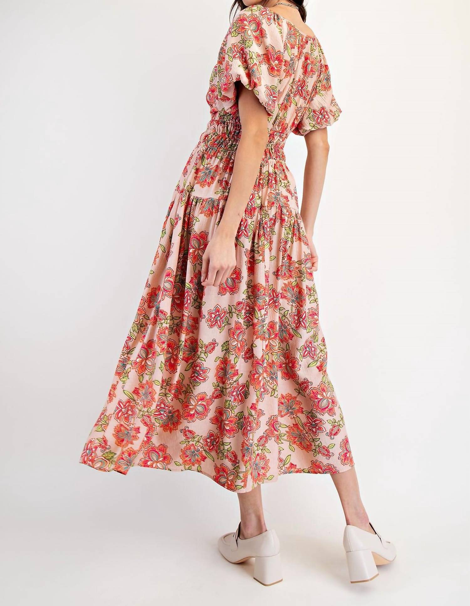 Easel - Printed Peach Blossom Maxi Dress