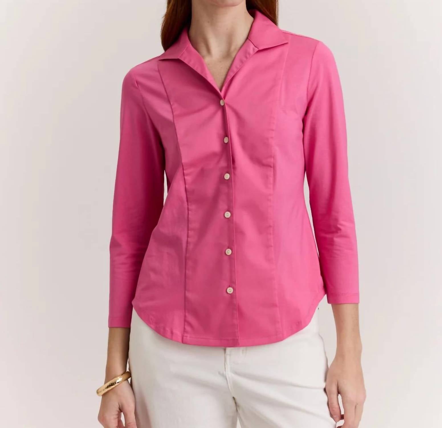 Hinson Wu - Donna 3/4 Sleeve Wing Collar Shirt