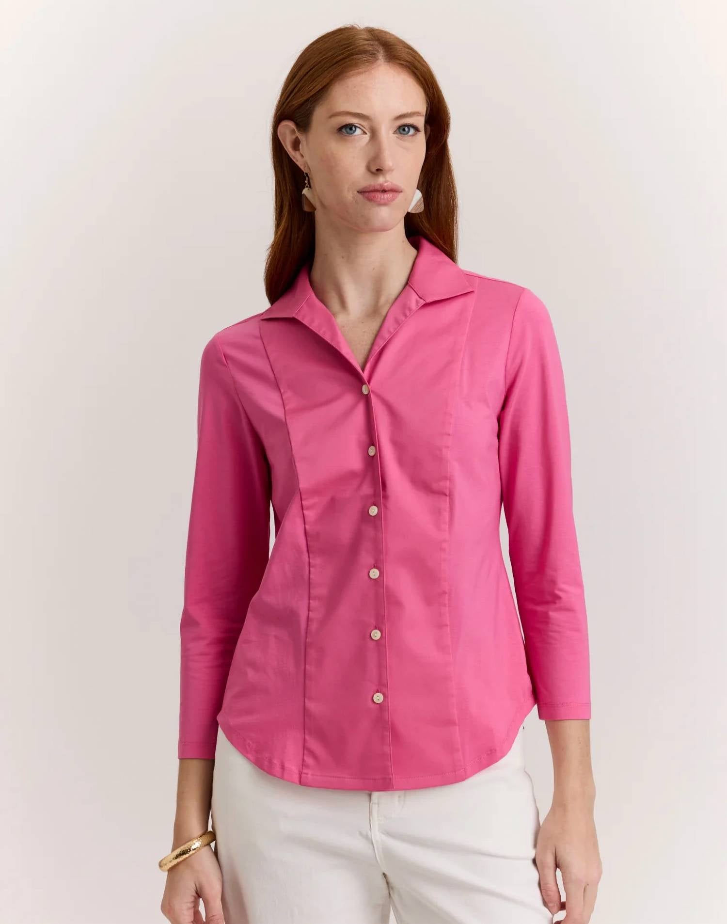 Hinson Wu - Donna 3/4 Sleeve Wing Collar Shirt