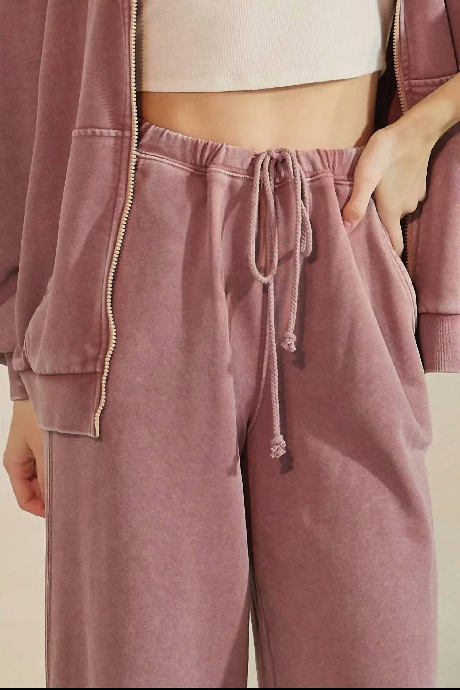 Mittoshop - Mineral Wash Elastic Waist Wide Leg Pants