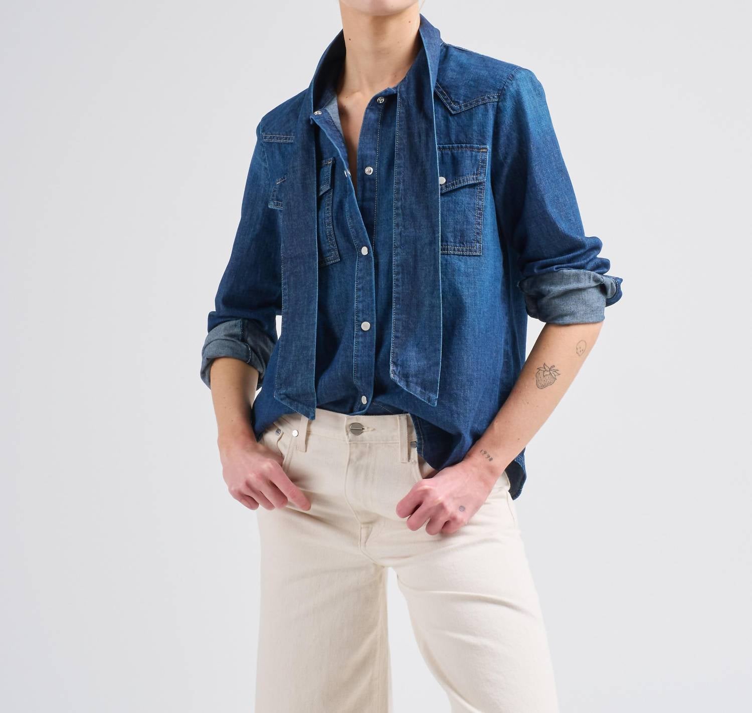 TWP Ranchers Daugher With Tie Shirt in dark wash - women's shirt