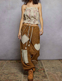 POL Relaxed Floral Joggers in ochre - women's pants