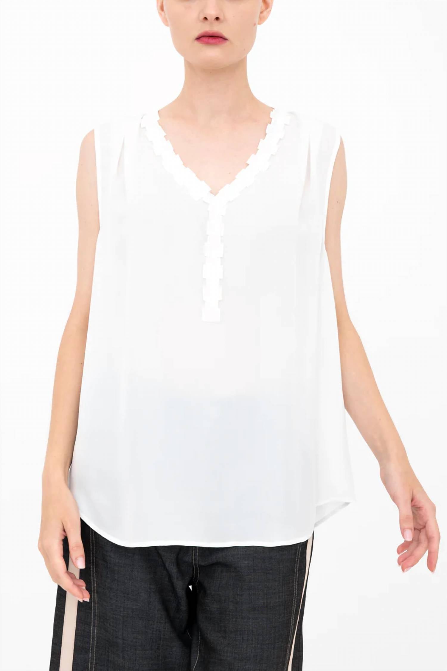 Elaine Kim - Bettina V-neck Shell Top With Grosgrain Trim