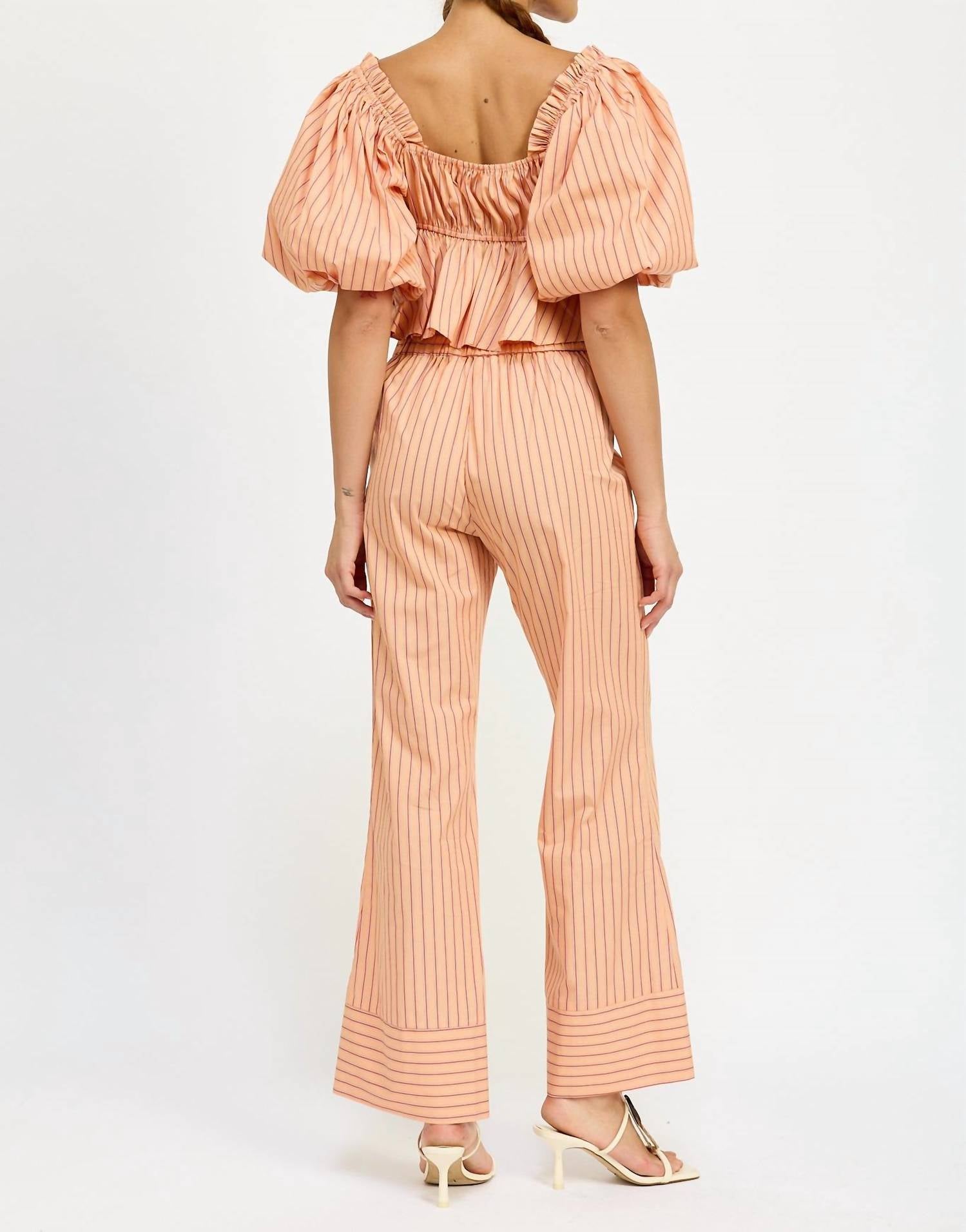 Jacquie The Label Kelsey Stripe Pants in apricot stripe - women's pants - detail view