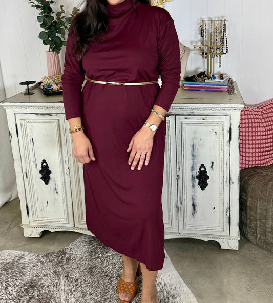 Entro - Merlot Long Sleeve Midi Dress