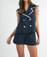 MABLE Marina Top And Shorts Set in blue - women's sleepwear - detail view