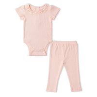 Makemake Organics - Girls Organic Lace Collar Onesie & Tights Set