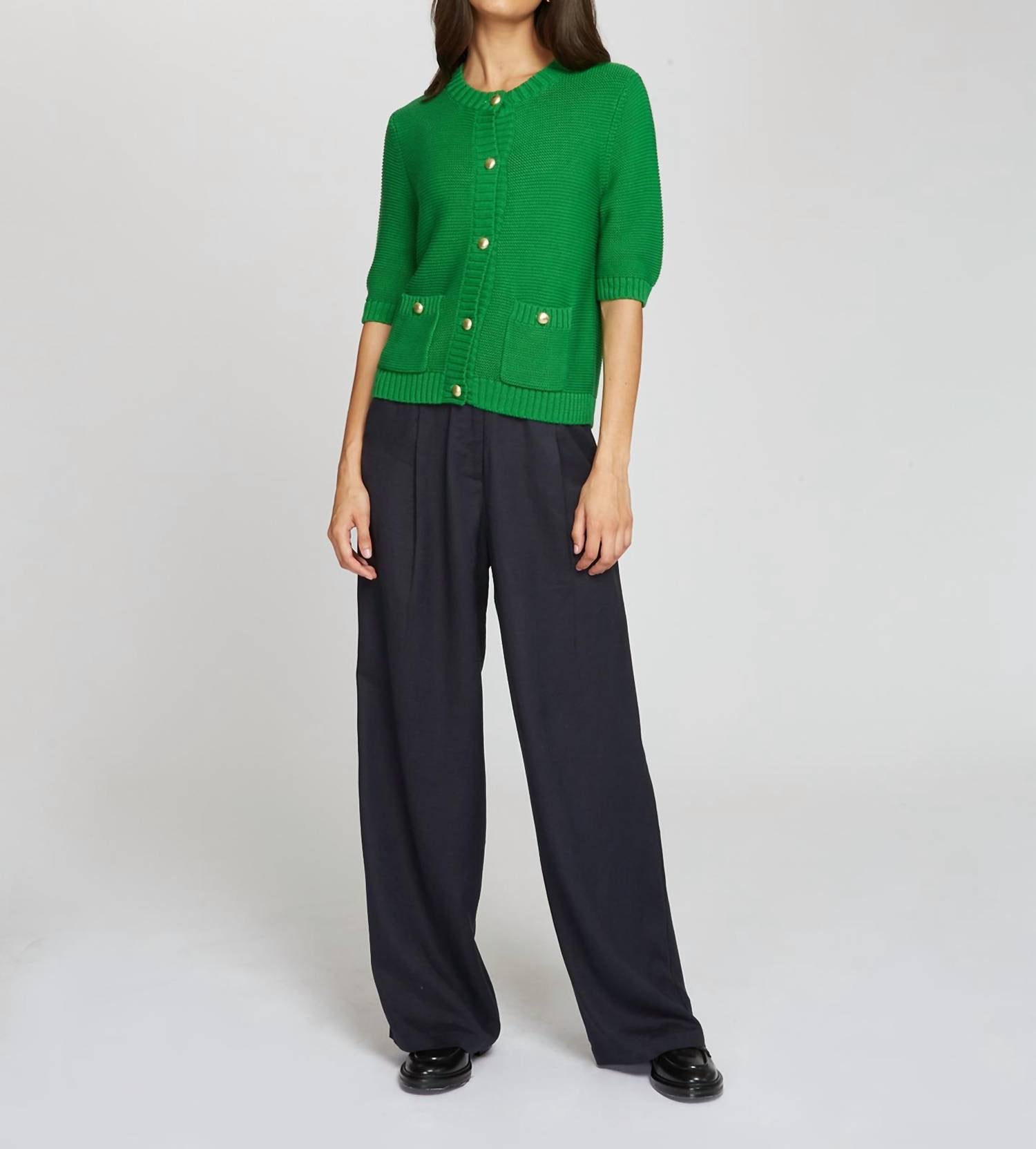 Autumn Cashmere Button Front Elbow Sleeve Jacket in clover - women's sweater - view 4