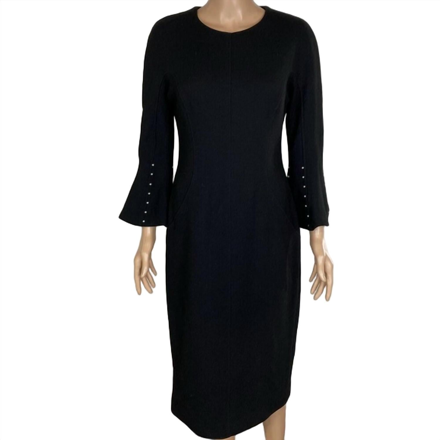 Lela Rose Women’s Bell Sleeve Wool Crepe Midi Dress in black - women's dress