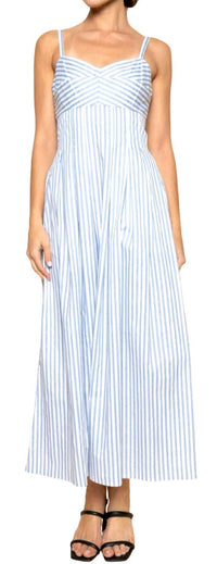 Fore Collection - Women's Striped Waist Pleat A-line Midi Dress