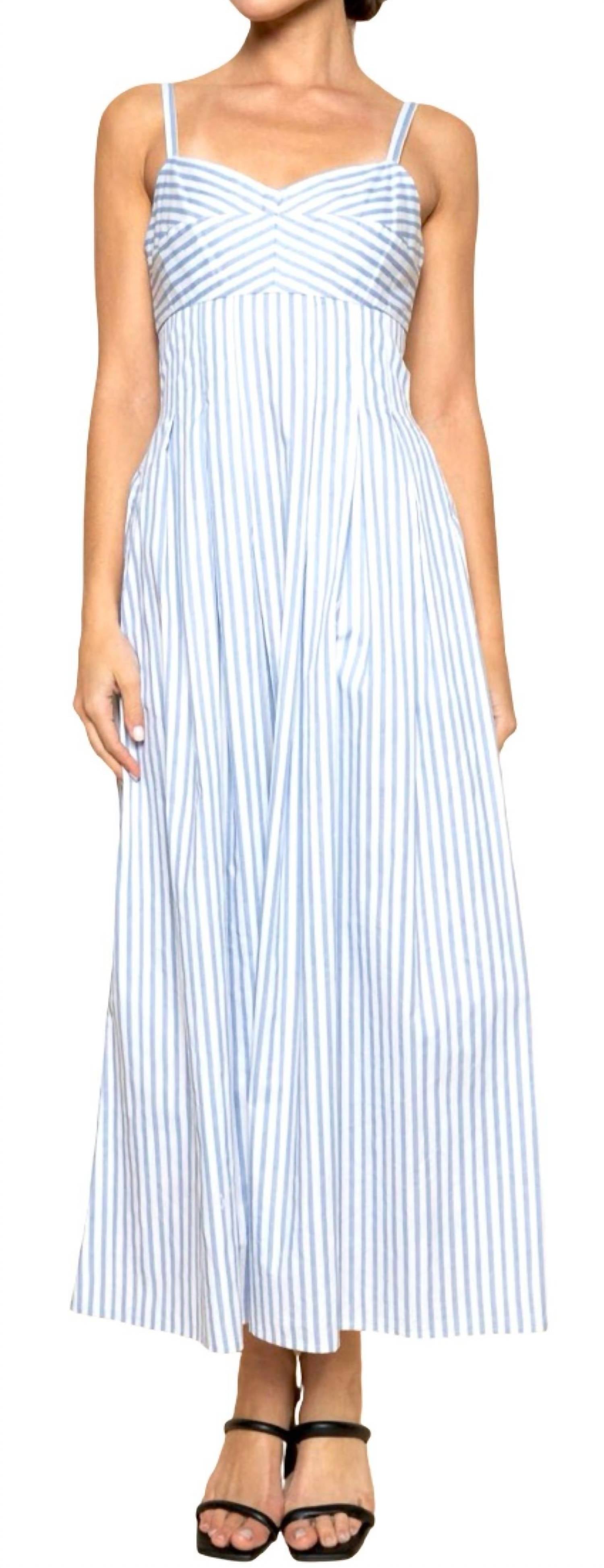 Fore Collection - Women's Striped Waist Pleat A-line Midi Dress