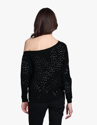 Minnie Rose - Viscose Sequin Off The Shoulder Sweater