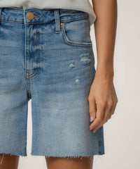 Kut From The Kloth - Hailey High Rise Denim Shorts – Medium Wash Distressed Raw Hem