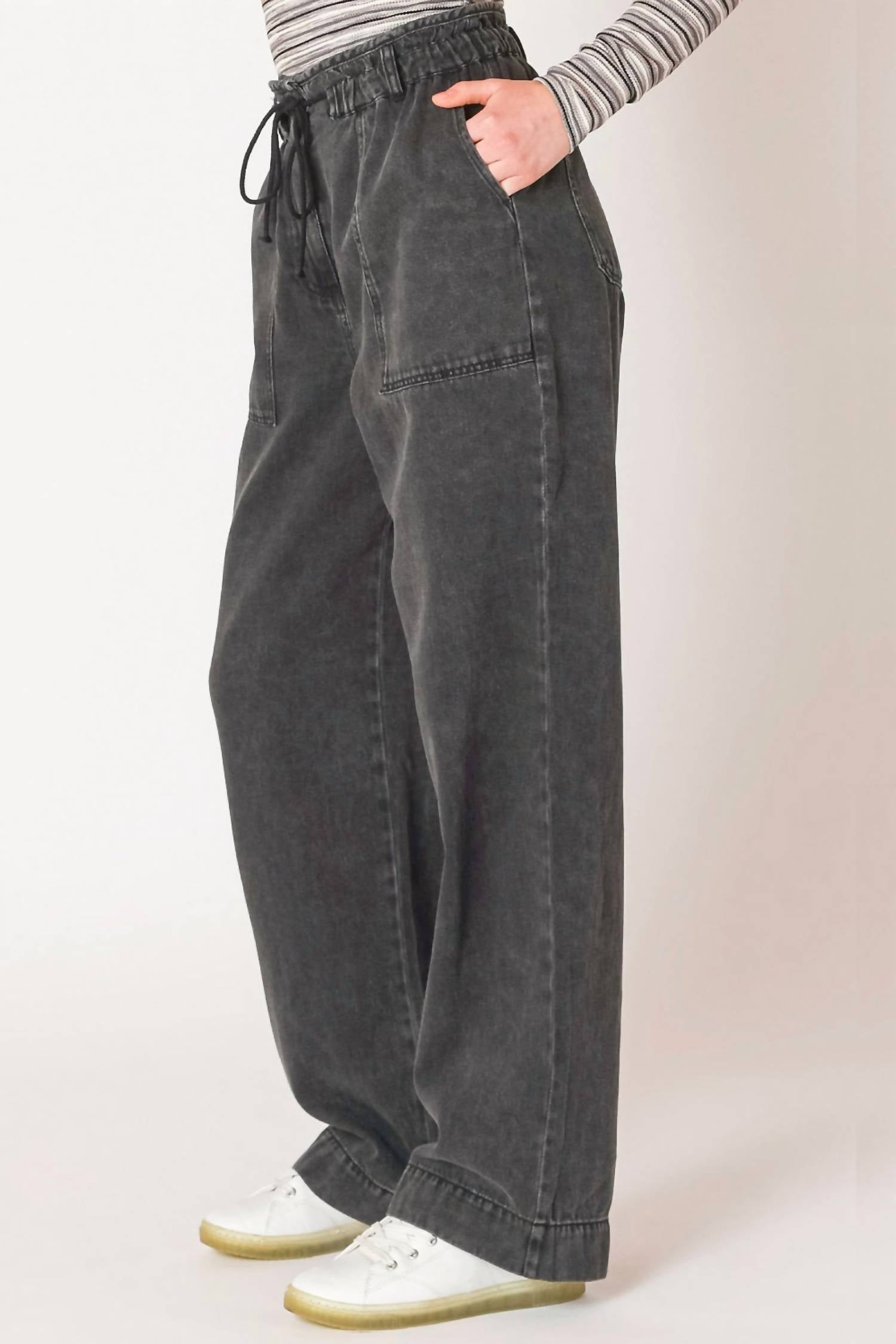 Dex Clothing Wide Leg Denim Pants in black - women's pants - alternate view
