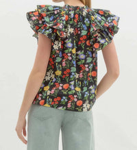 Entro - Floral Print Double Ruffle Top