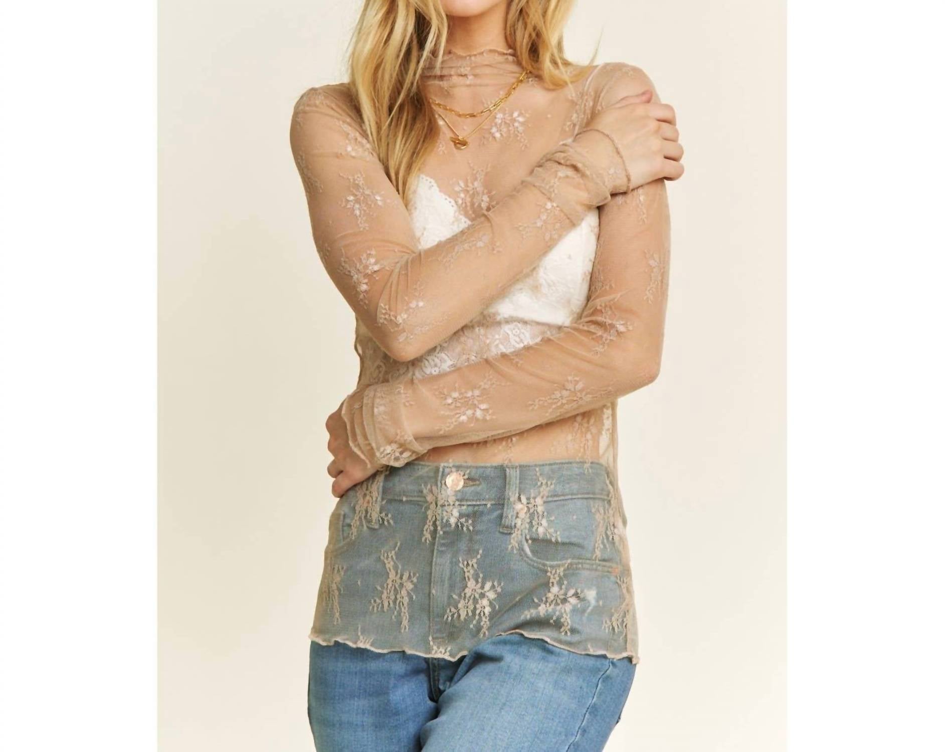 Sweet Generis - Neck Design Long Sleeve Fitted Top - Plus