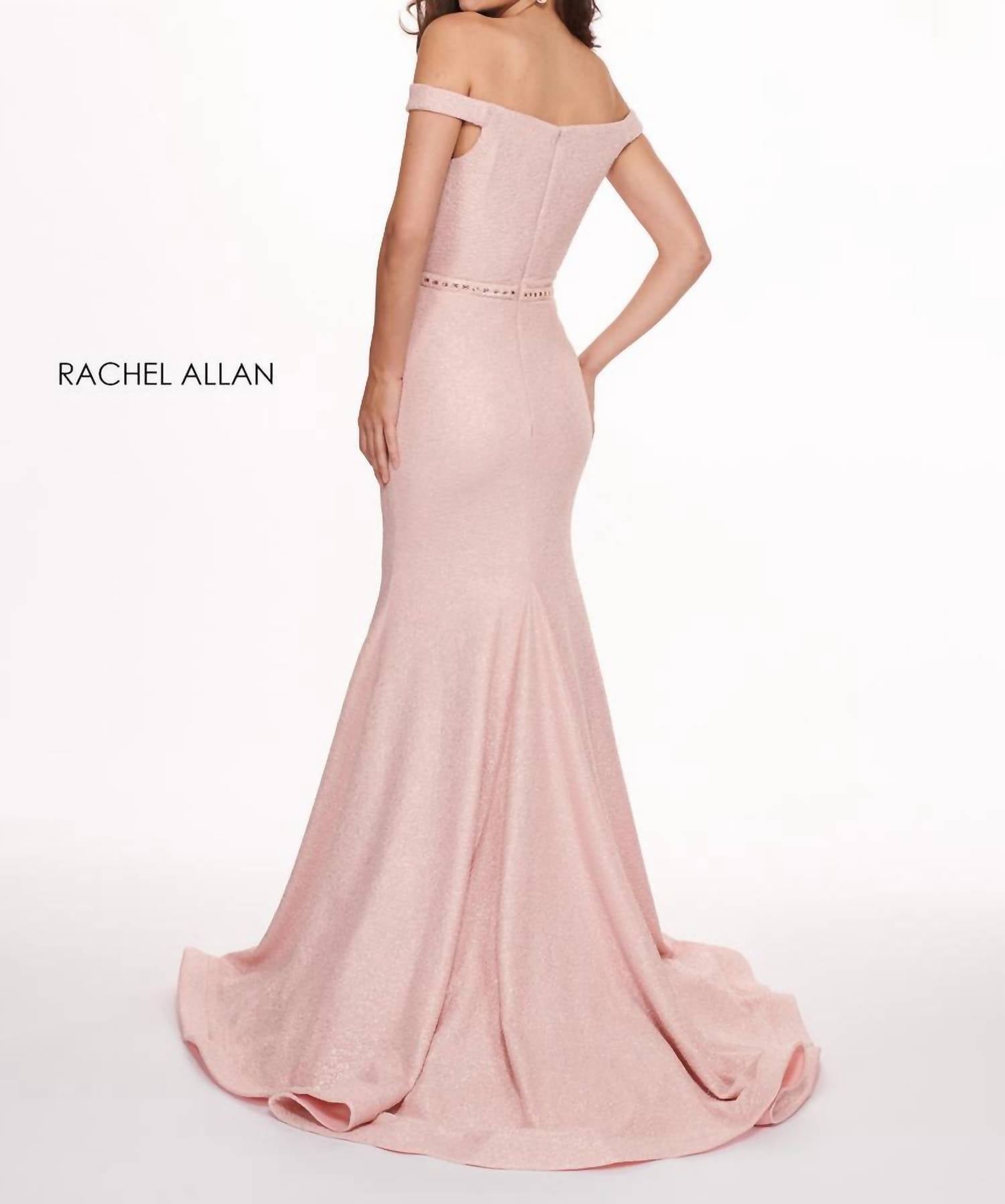 Rachel Allan - Off Shoulder Horsehair Hem Prom Gown