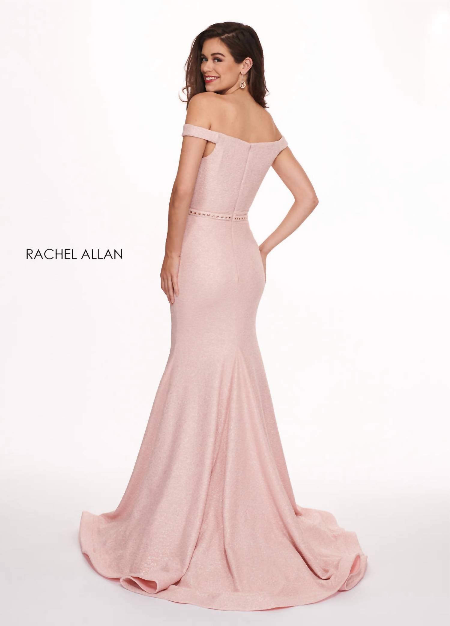 Rachel Allan - Off Shoulder Horsehair Hem Prom Gown