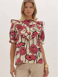 Entro - Floral Ruffle Mock Neck Top