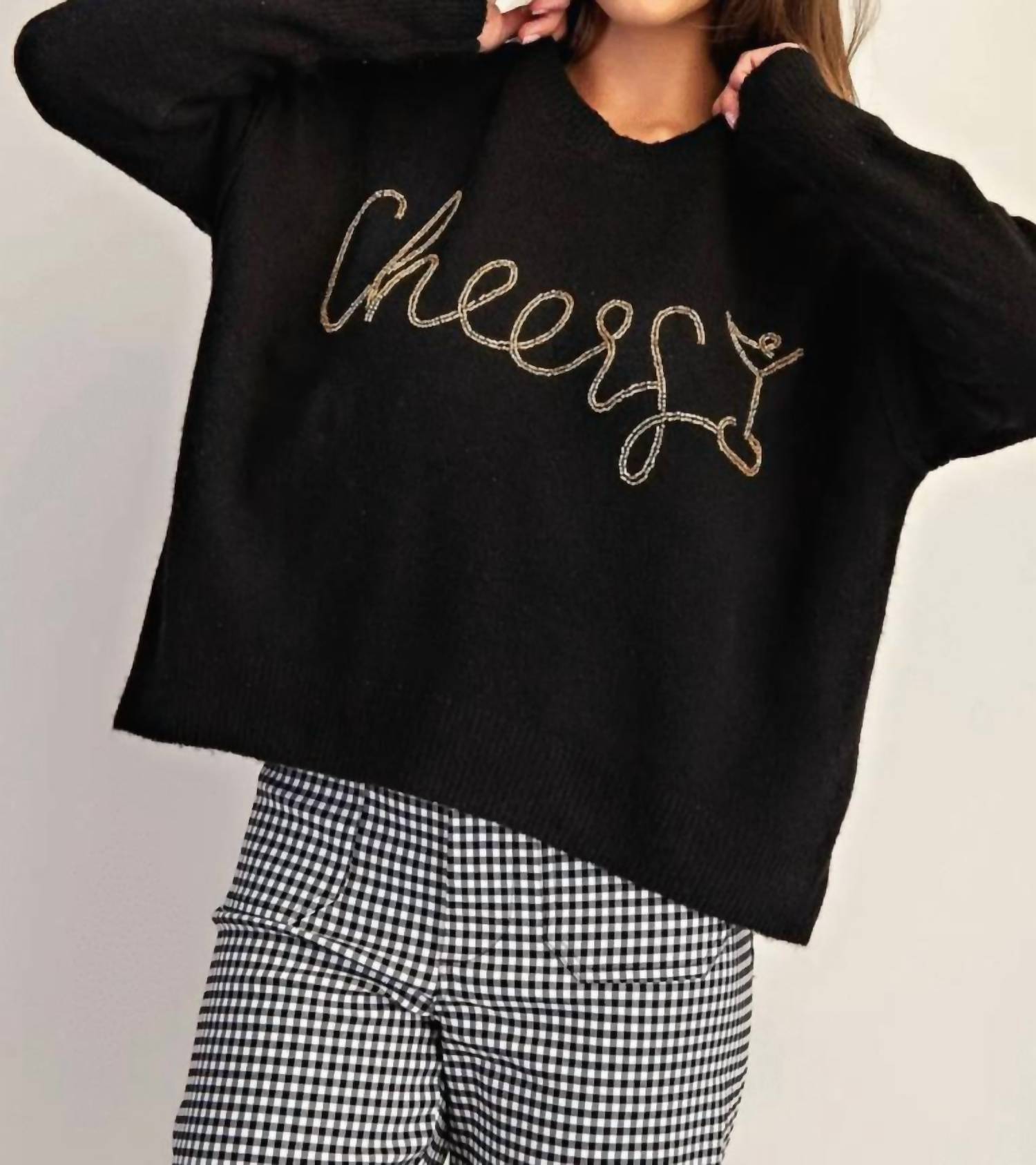 Ee:Some - Cheers Beaded Long Sleeve Sweater
