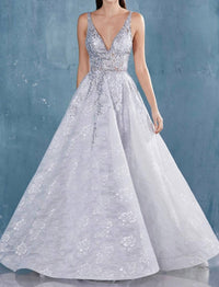 Andrea & Leo Couture Dalia Floral Gown in silver - women's dress