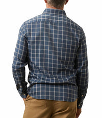 Faherty Movement Monterrey Shirt Top in midnight cloud plaid - men's long sleeve top - detail view