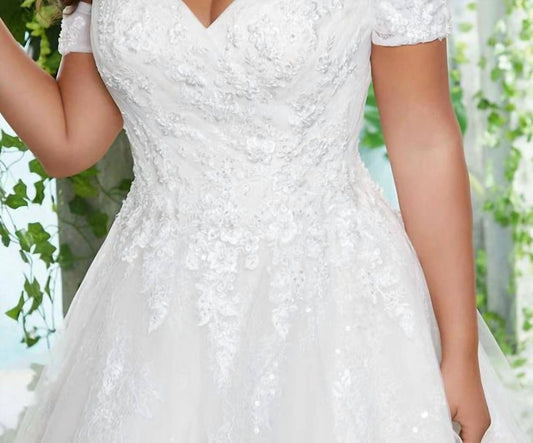 Morilee - Beaded Lace And Tulle Off The Shoulder Sleeves