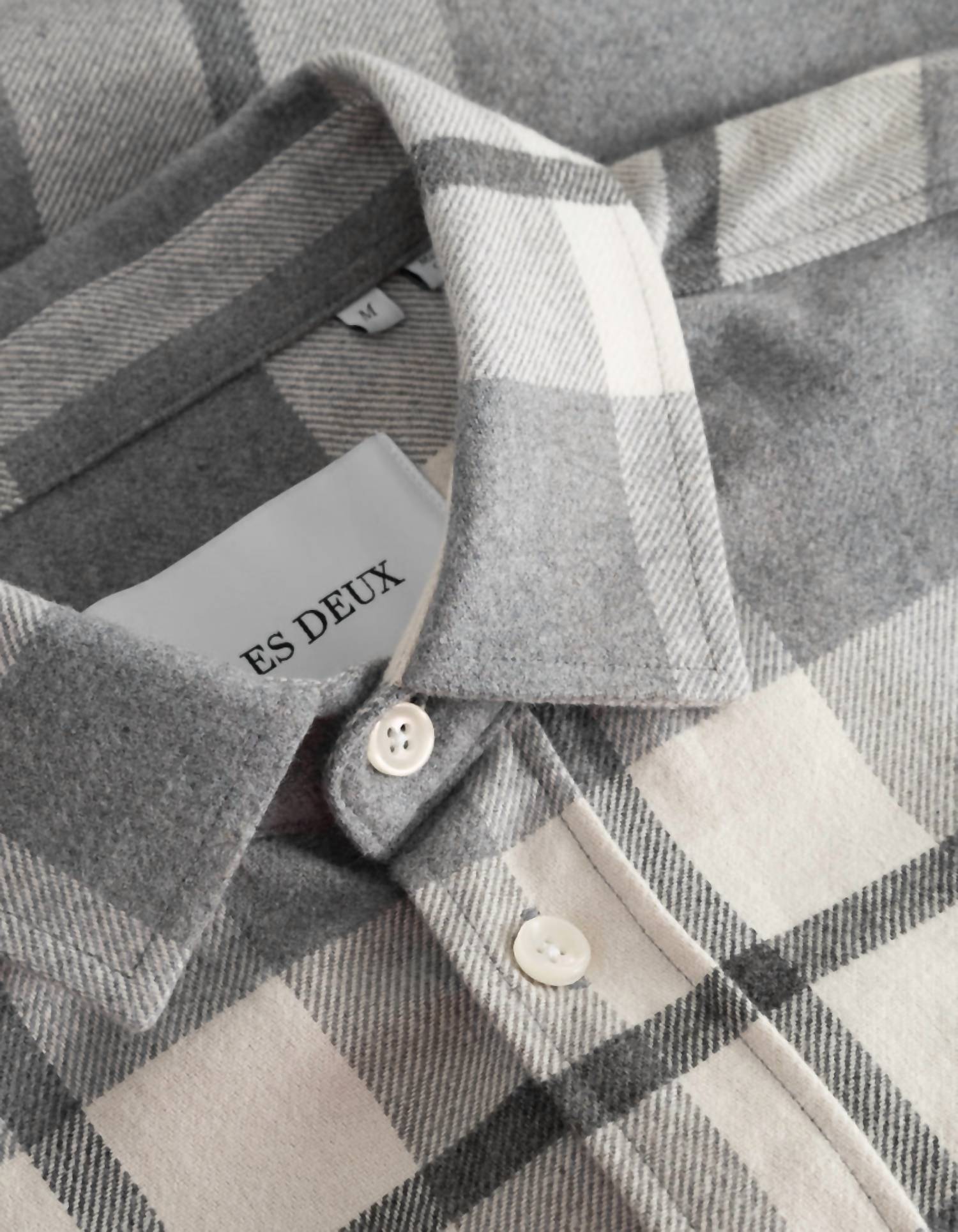 Les Deux Jeremy Flannel Short Sleeve Button Down Shirt in snow light grey melange - men's shirt - view 4