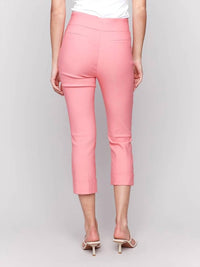 CHARLIE B Solid Pull On Stretch Cropped Cuffed Pants in watermelon - women's pants - detail view