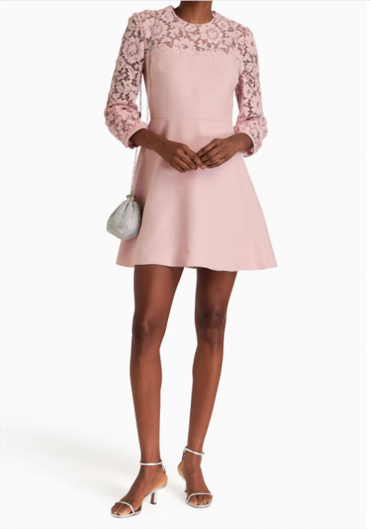 Valentino - Corded Lace Paneled Crepe Mini Dress