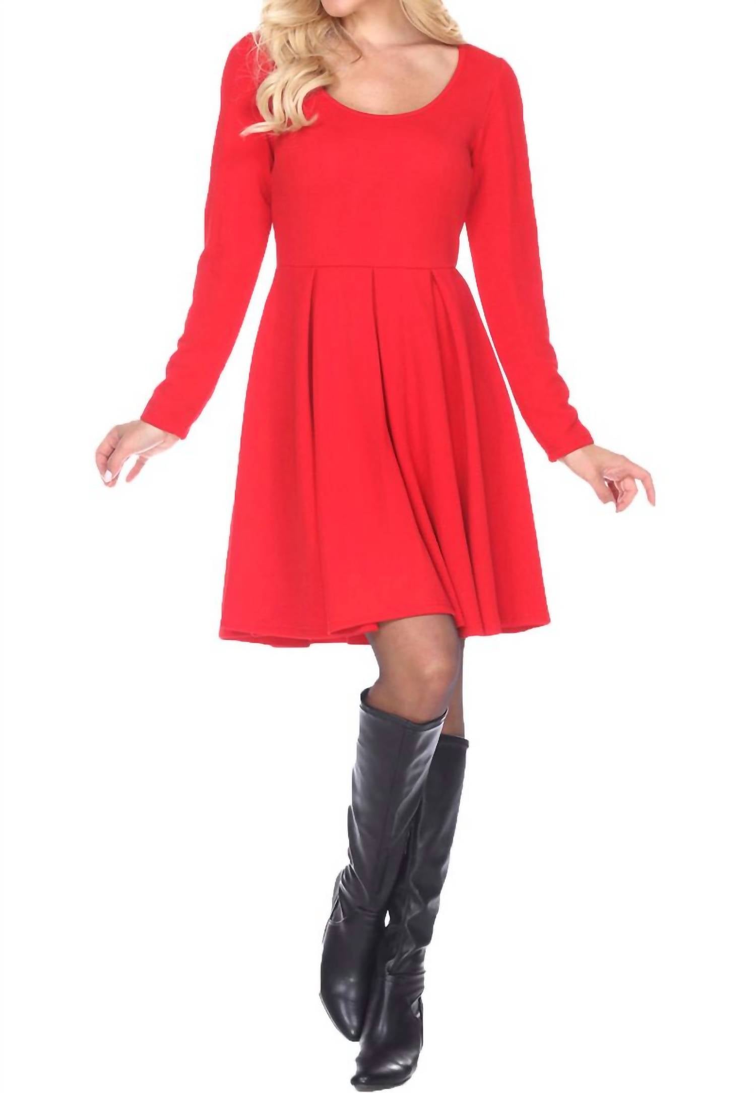 White Mark - Fit and Flare Long Sleeve Dress