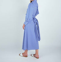 John Abgin - Cotton Striped Criss-Cross Midi Shirt Dress