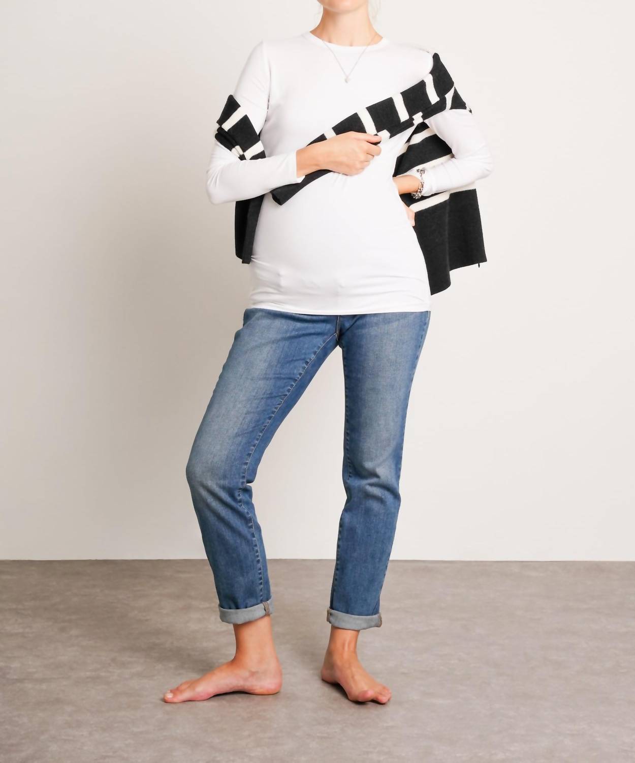 NOM Maternity Liv Long Sleeve Tee in white - women's long sleeve top - detail view