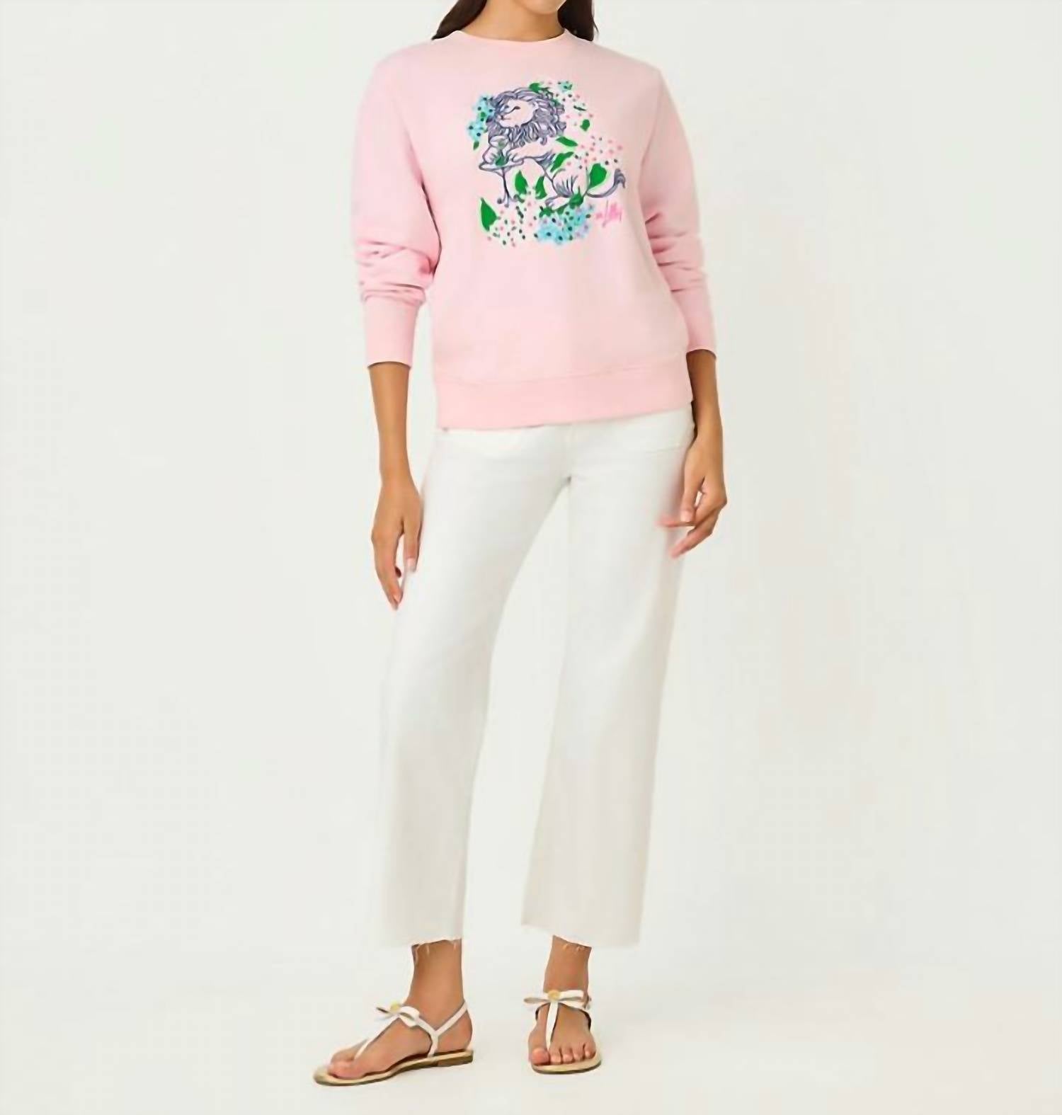 Lilly Pulitzer BALLAD LONG SLEEVE SWEATSHIRT in multi lydia lion embellishment - women's top - view 4