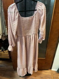 Miss Sparkling - Smocked Long Sleeve Dot Midi Dress