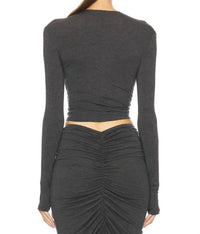 Norma Kamali - Long-sleeve V-neck Shirred Front Top