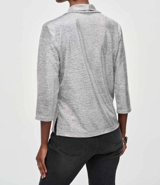 Joseph Ribkoff - Foiled Knit Cowl Collar Top