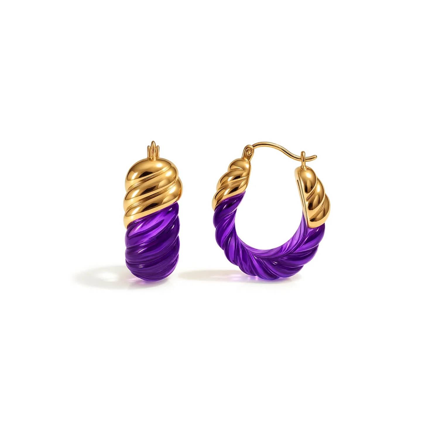 Gold & Honey - Women's Rope Shrimp Lucite Birthstone Hoop Earrings