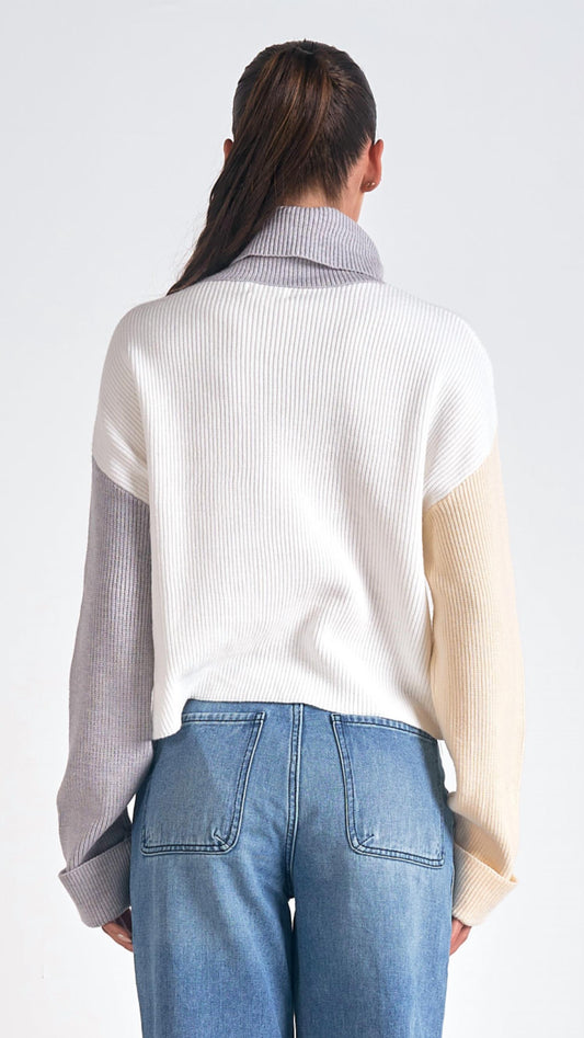 Elan - Colorblock Mock Neck Sweater