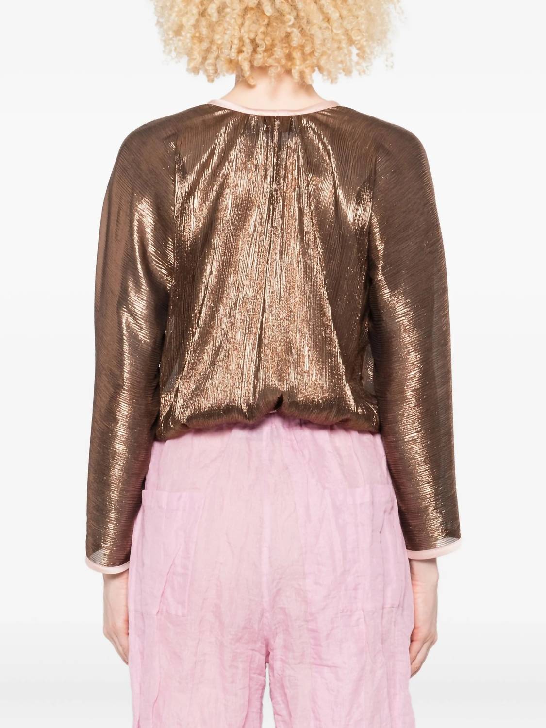 forte forte Froisse Lame Kimono Shirt in poudre - women's blouse - alternate view